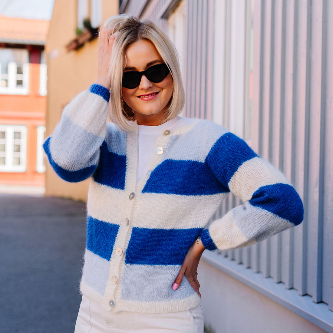 stripete strikket jakke strikkejakke